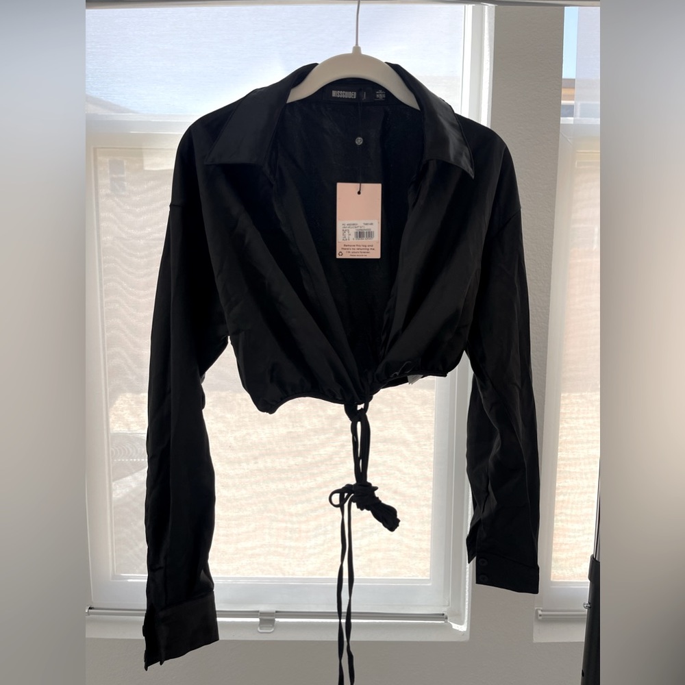MISSGUIDED Wrap Around Shirt Satin Shirt Size 2 XS
